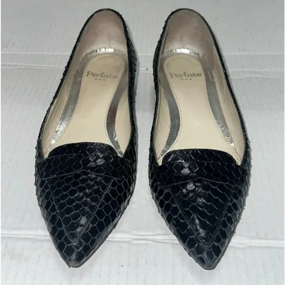 Perlato Black Snake Print Flats Made in Portugal Size 37 - Picture 4 of 8